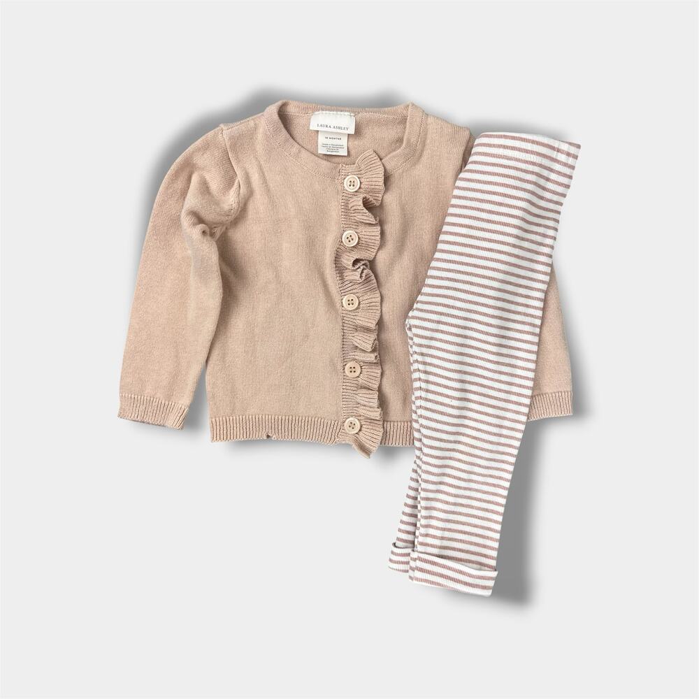 Laura Ashley Ruffle Cardigan and Ribbed Pants Set 18 Months